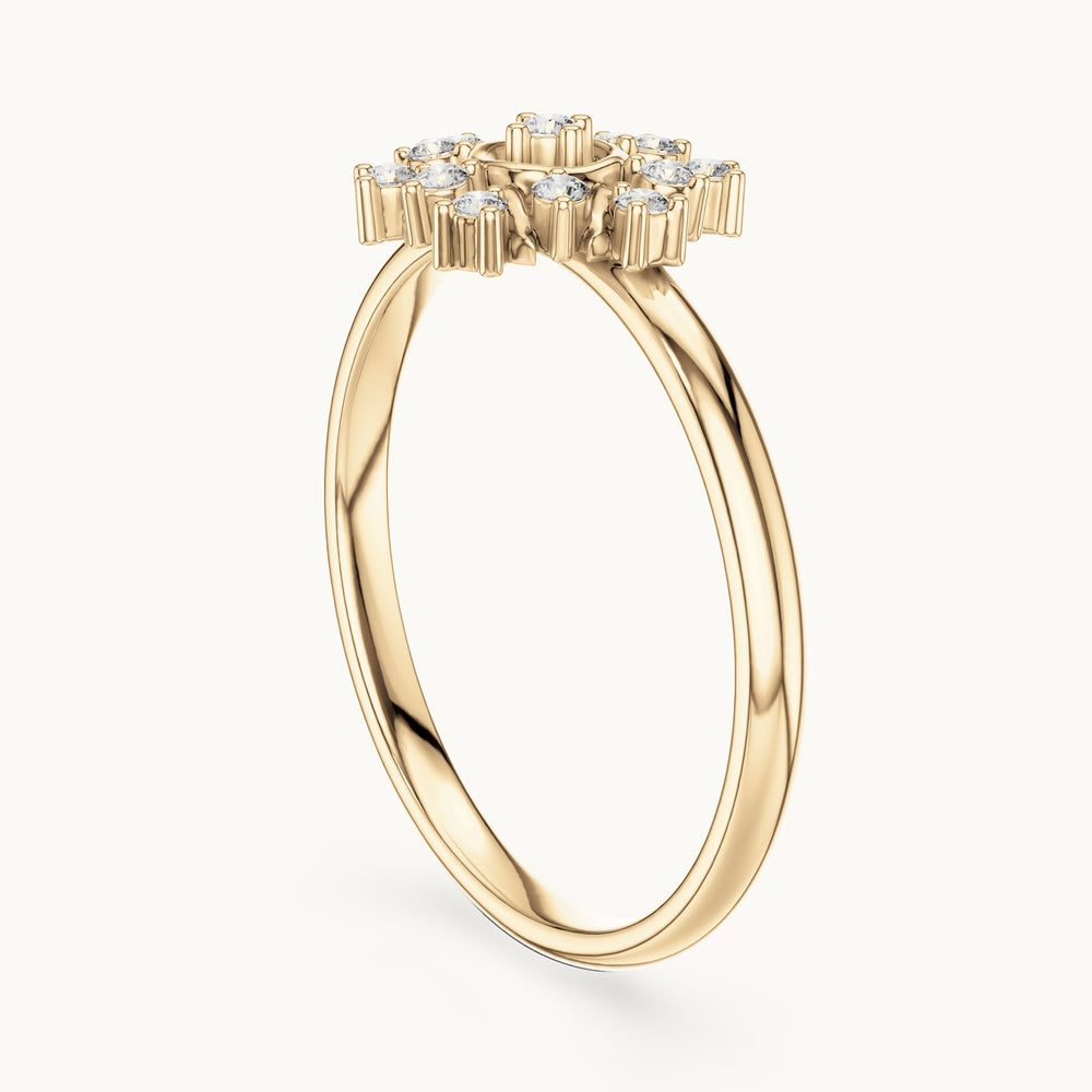 Round lab-grown diamond sunray flower ring in yellow gold, 0.08 CT TW, view 1