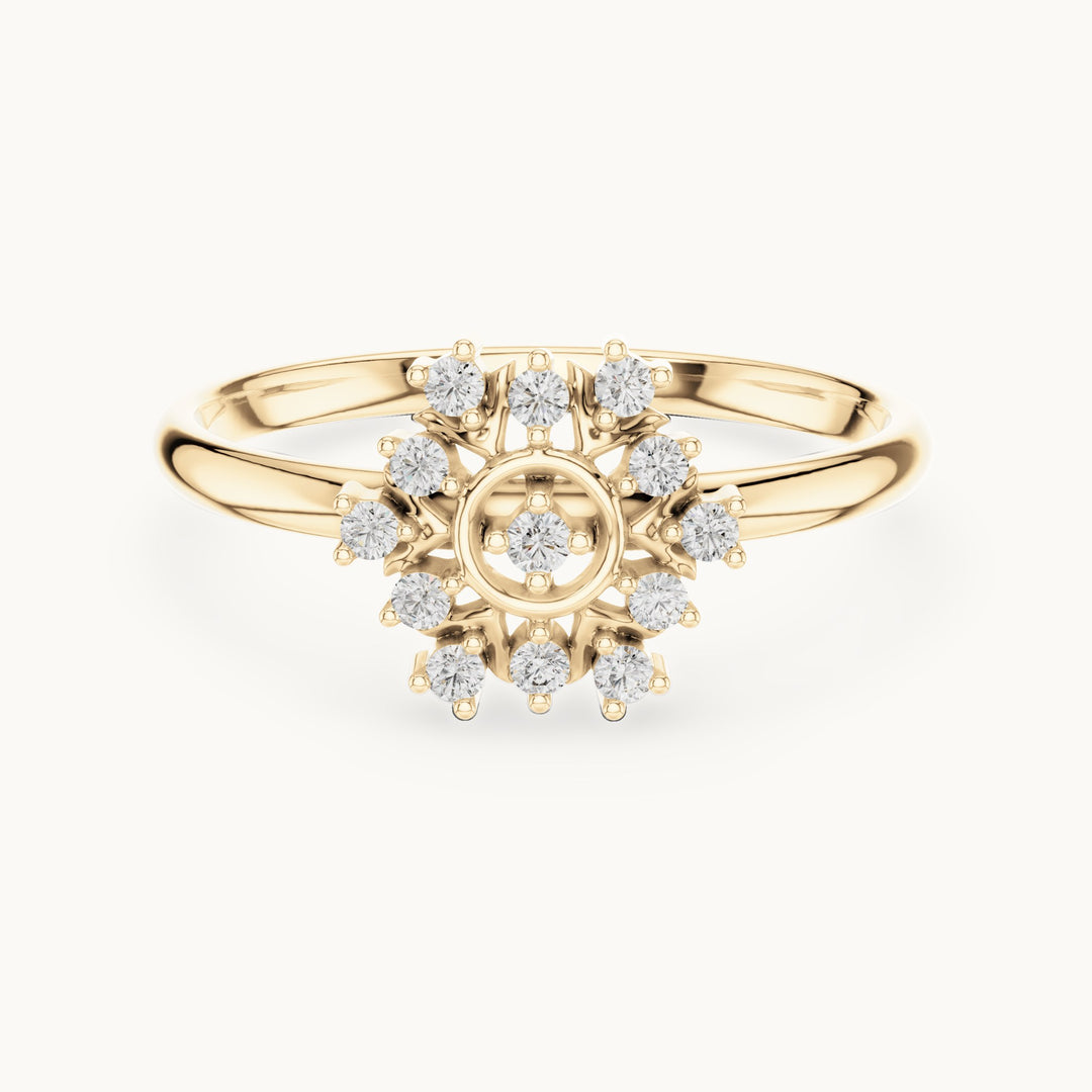 Round lab-grown diamond sunray flower ring in yellow gold, 0.08 CT TW, view 4