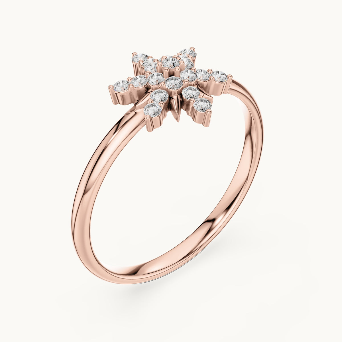 Round lab-grown diamond compass snowflake ring in rose gold, 0.114 CT TW, view 2