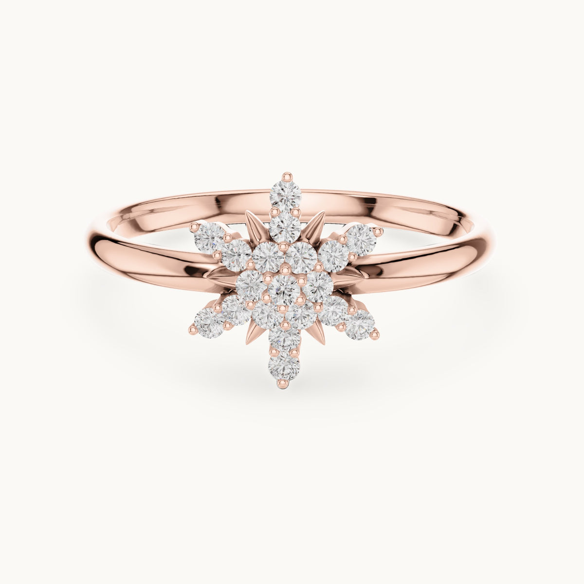 Round lab-grown diamond compass snowflake ring in rose gold, 0.114 CT TW, view 4