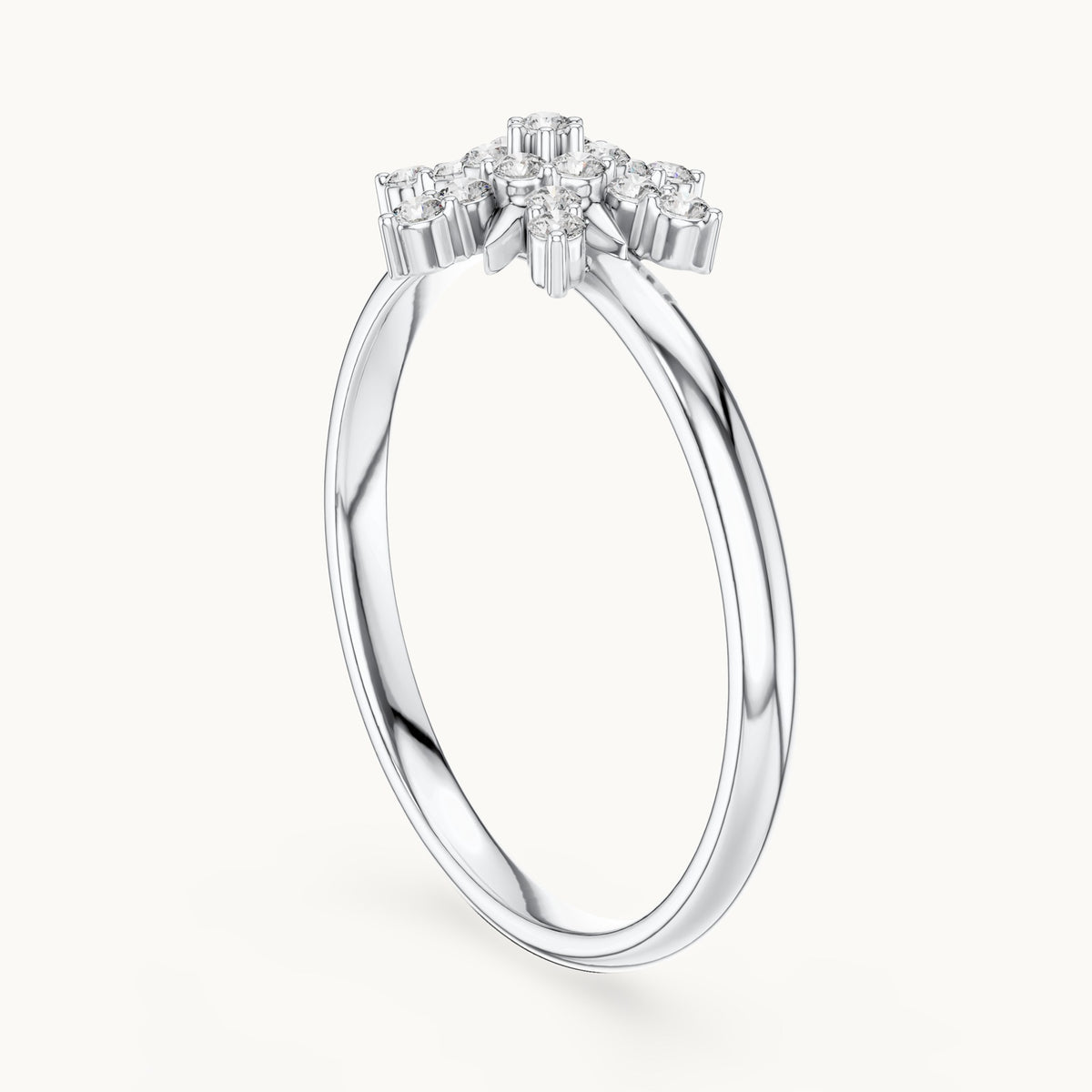 Round lab-grown diamond compass snowflake ring in white gold, 0.114 CT TW, view 1