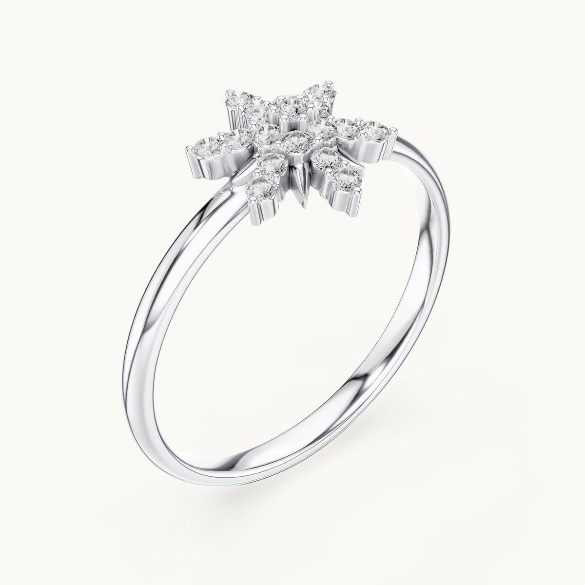 Round lab-grown diamond compass snowflake ring in white gold, 0.114 CT TW, view 2