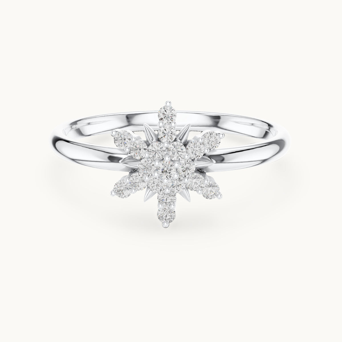 Round lab-grown diamond compass snowflake ring in white gold, 0.114 CT TW, view 4