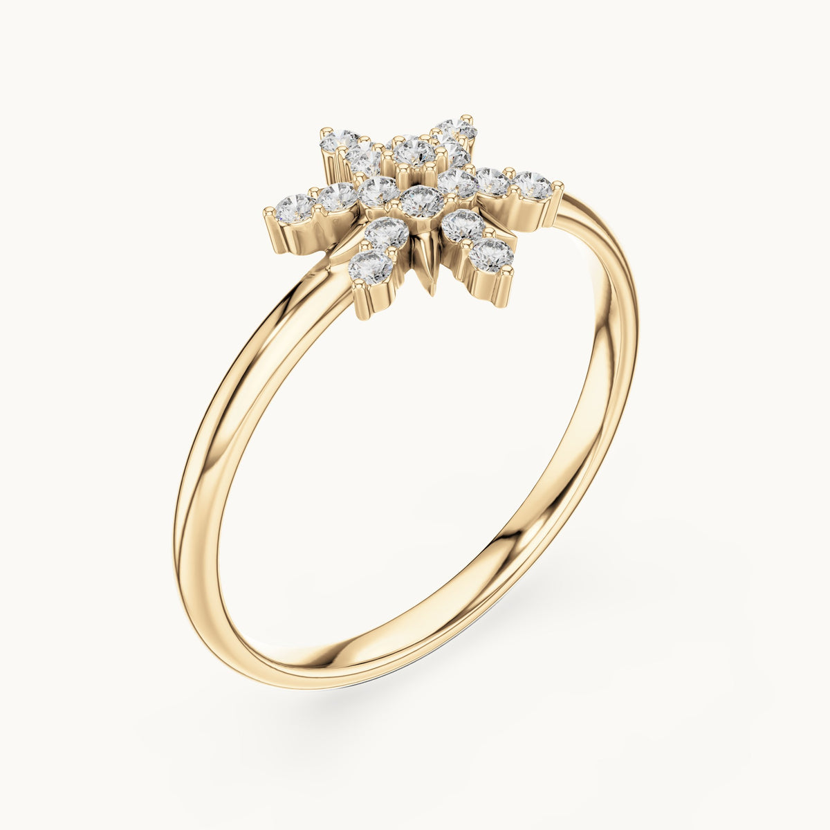 Round lab-grown diamond compass snowflake ring in yellow gold, 0.114 CT TW, view 2