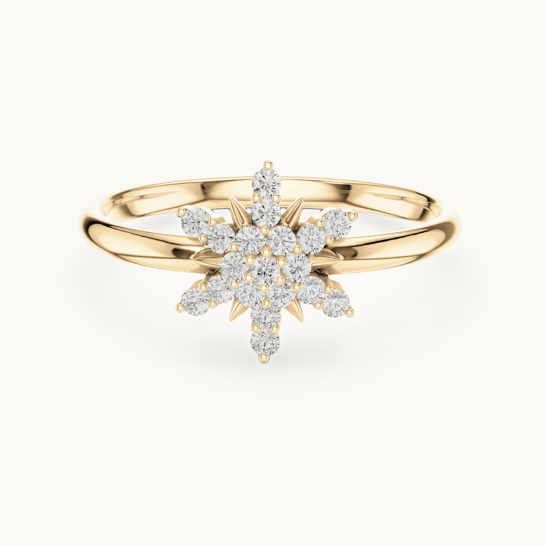 Round lab-grown diamond compass snowflake ring in yellow gold, 0.114 CT TW, view 4