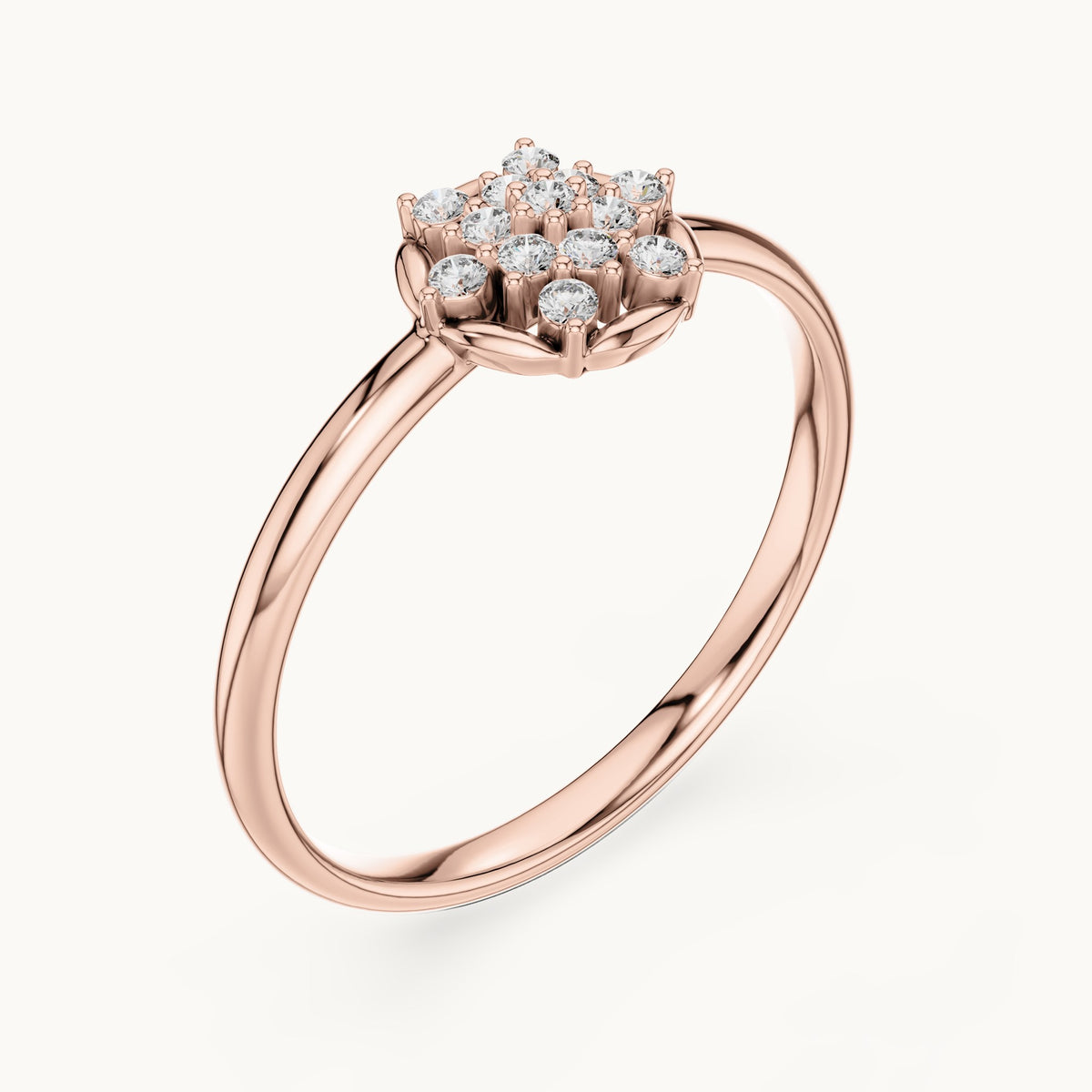 Round lab-grown diamond round cluster ring in rose gold, 0.078 CT TW, view 2
