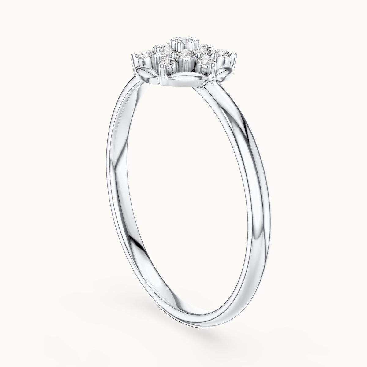 Round lab-grown diamond round cluster ring in white gold, 0.078 CT TW, view 1