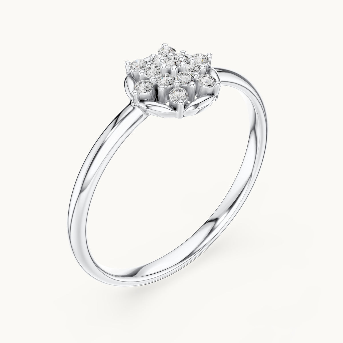 Round lab-grown diamond round cluster ring in white gold, 0.078 CT TW, view 2