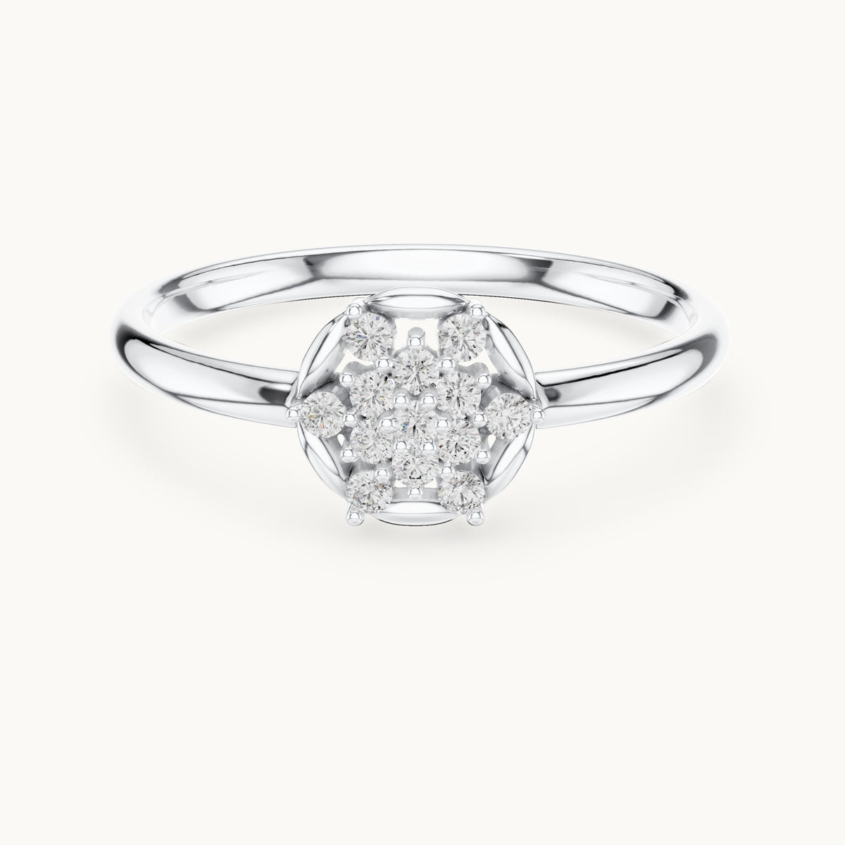 Round lab-grown diamond round cluster ring in white gold, 0.078 CT TW, view 4