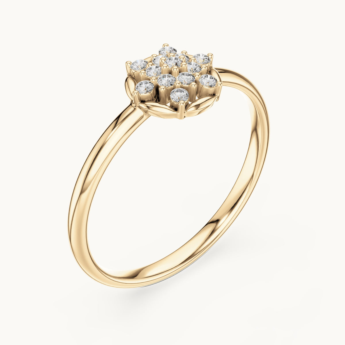 Round lab-grown diamond round cluster ring in yellow gold, 0.078 CT TW, view 2