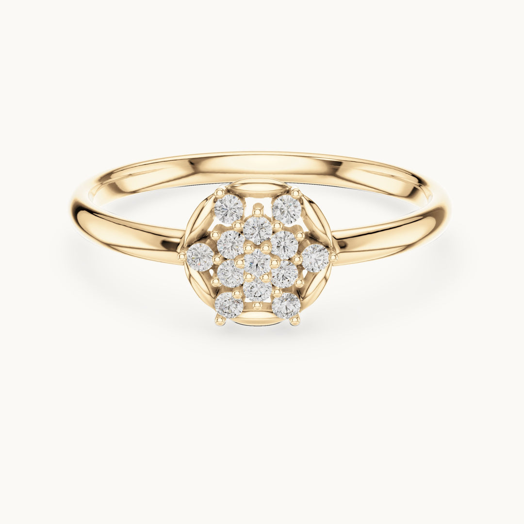 Round lab-grown diamond round cluster ring in yellow gold, 0.078 CT TW, view 4