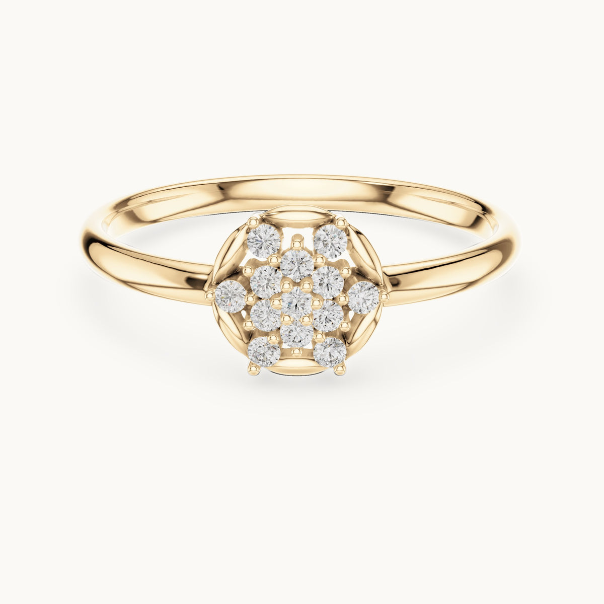 Round lab-grown diamond round cluster ring in yellow gold, 0.078 CT TW, view 4