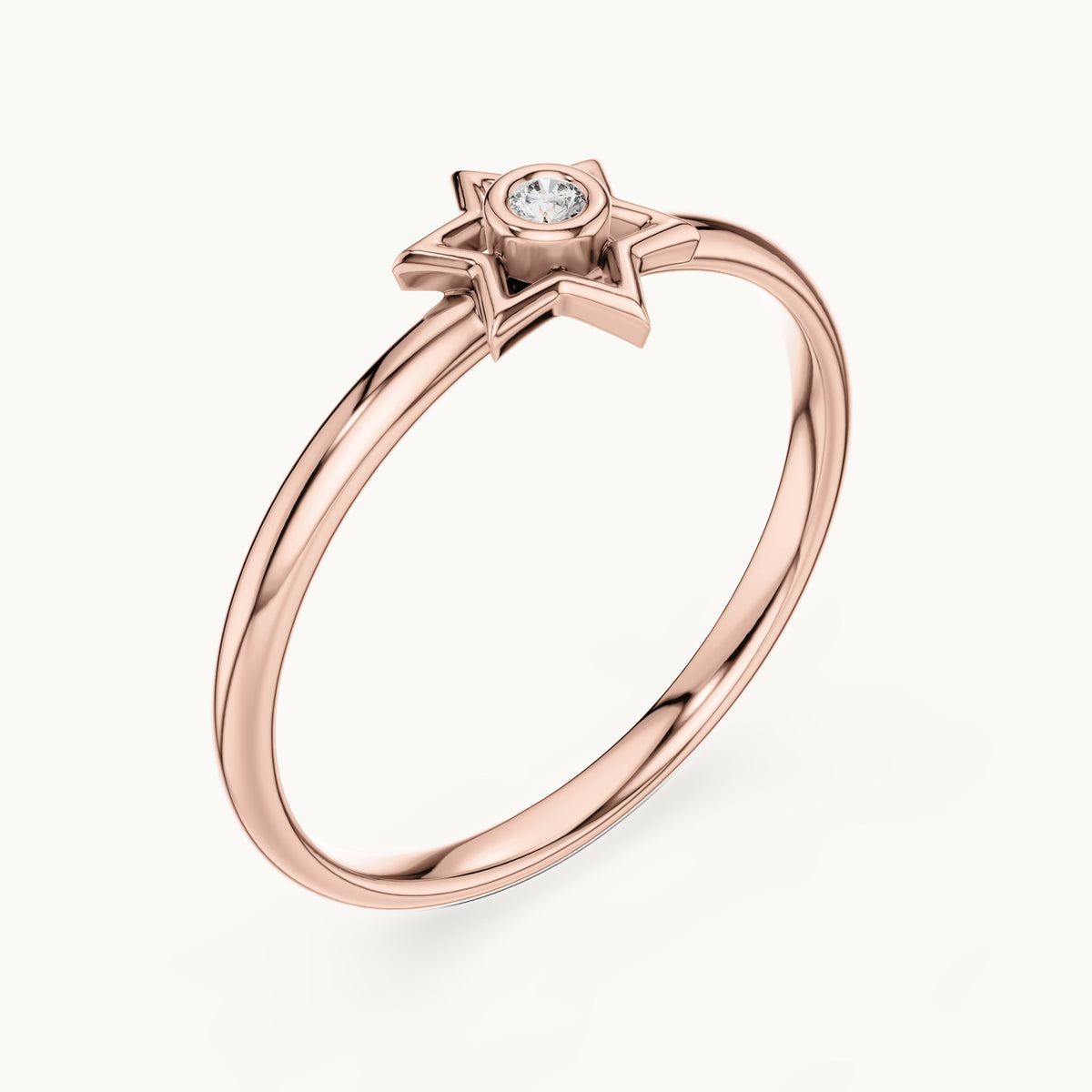 Round lab-grown diamond six-point star ring in rose gold, 0.012 CT TW, view 2