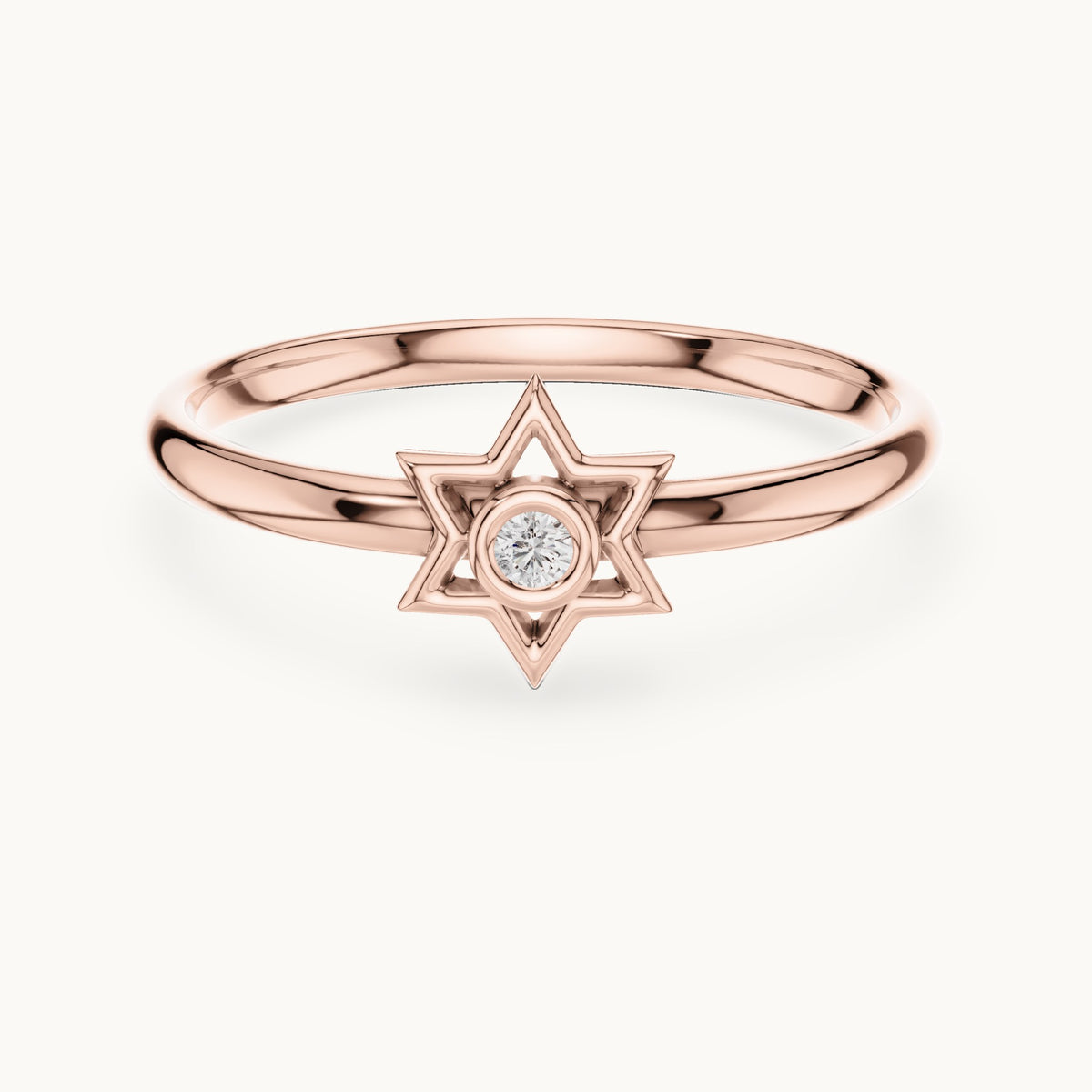 Round lab-grown diamond six-point star ring in rose gold, 0.012 CT TW, view 4