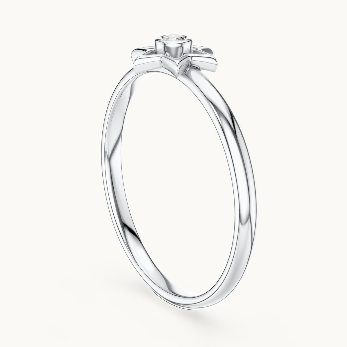 Round lab-grown diamond six-point star ring in white gold, 0.012 CT TW, view 1