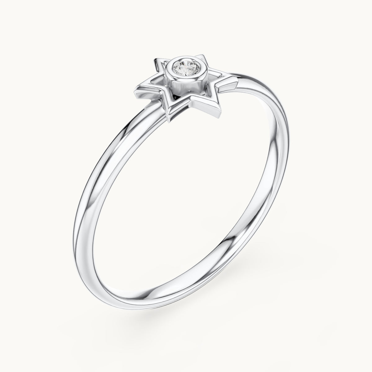 Round lab-grown diamond six-point star ring in white gold, 0.012 CT TW, view 2