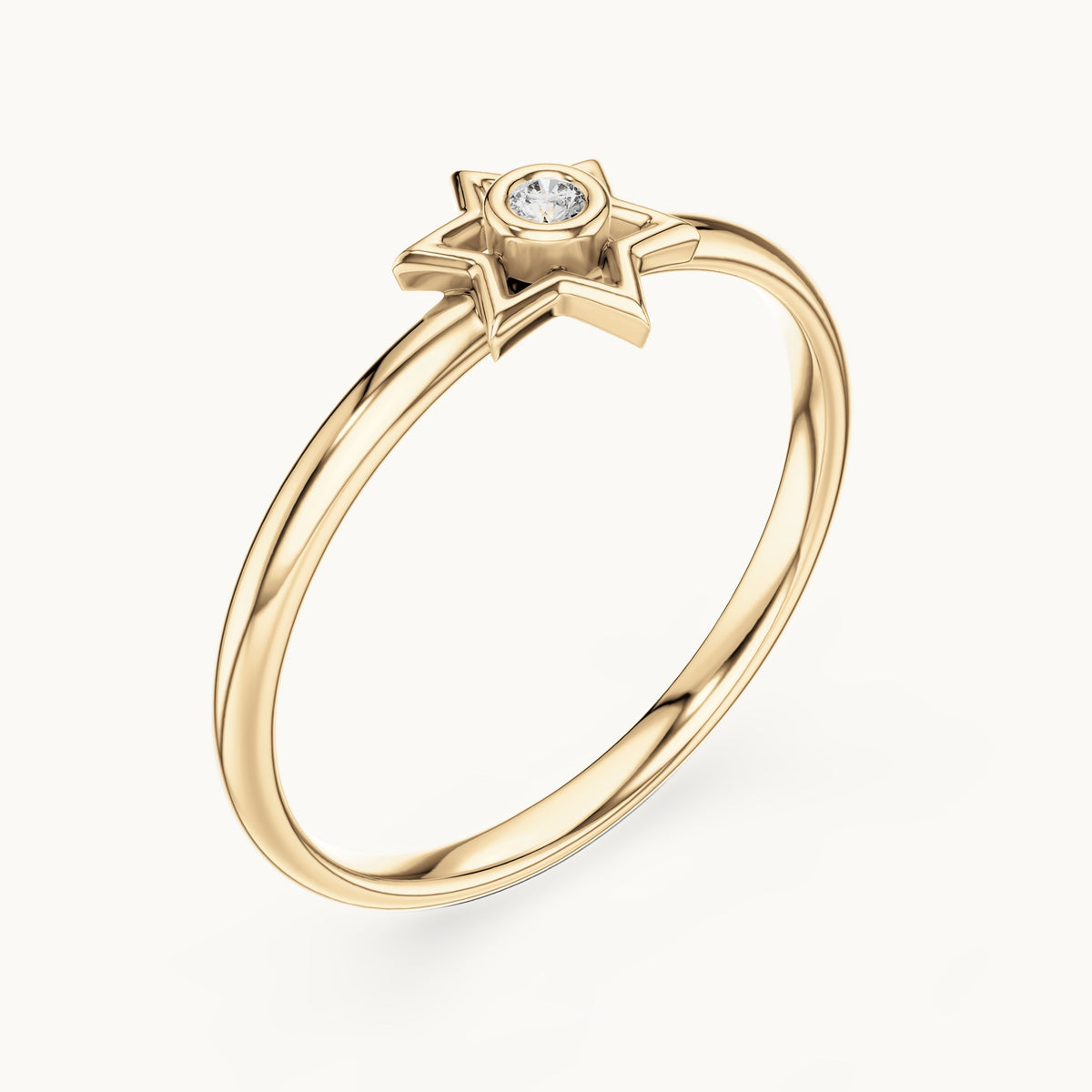 Round lab-grown diamond six-point star ring in yellow gold, 0.012 CT TW, view 2