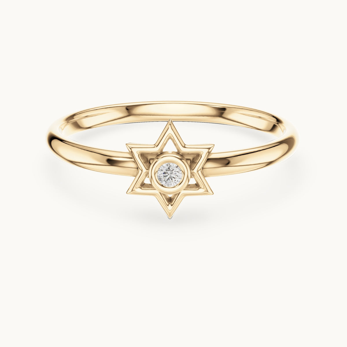 Round lab-grown diamond six-point star ring in yellow gold, 0.012 CT TW, view 4