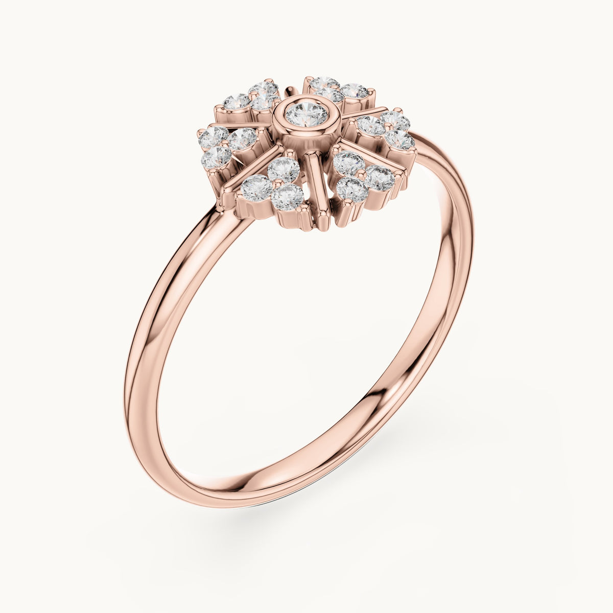 Round lab-grown diamond wheel cluster ring in rose gold, 0.12 CT TW, view 2