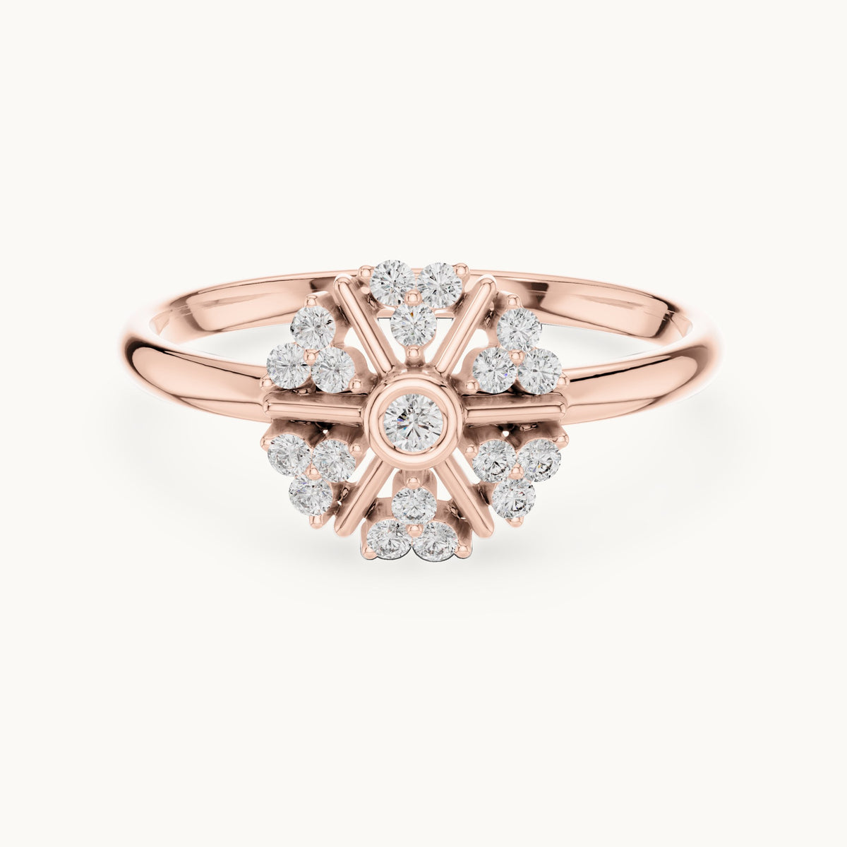 Round lab-grown diamond wheel cluster ring in rose gold, 0.12 CT TW, view 4