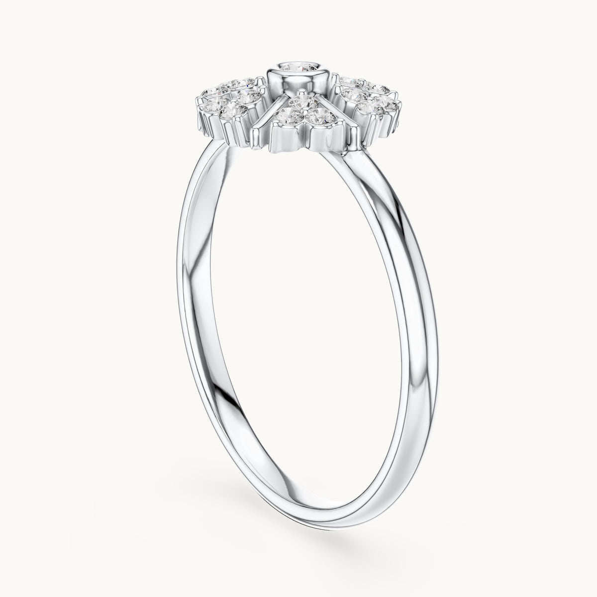 Round lab-grown diamond wheel cluster ring in white gold, 0.12 CT TW, view 1