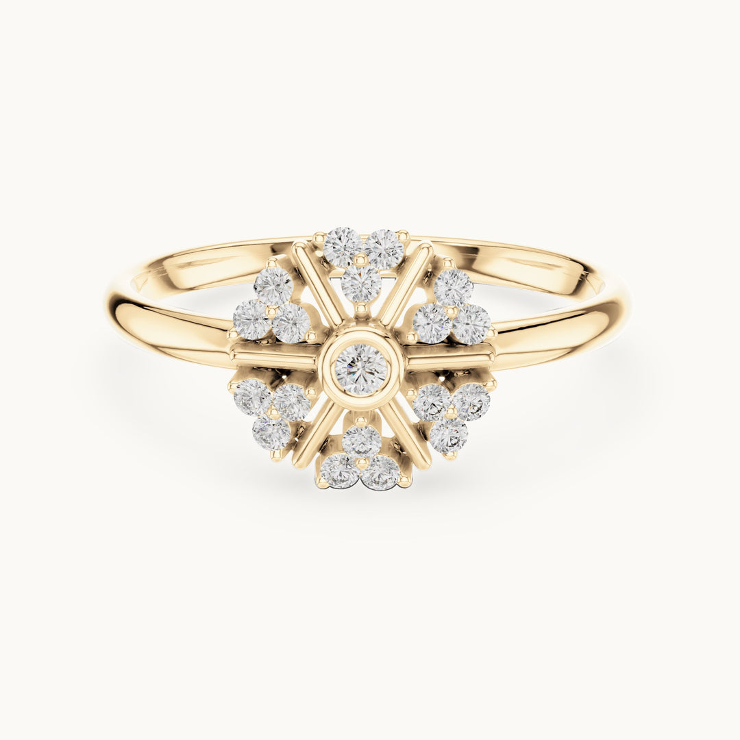 Round lab-grown diamond wheel cluster ring in yellow gold, 0.12 CT TW, view 4