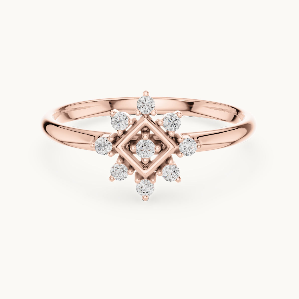 Round lab-grown diamond square frame starburst ring in rose gold, 0.074 CT TW, view 4