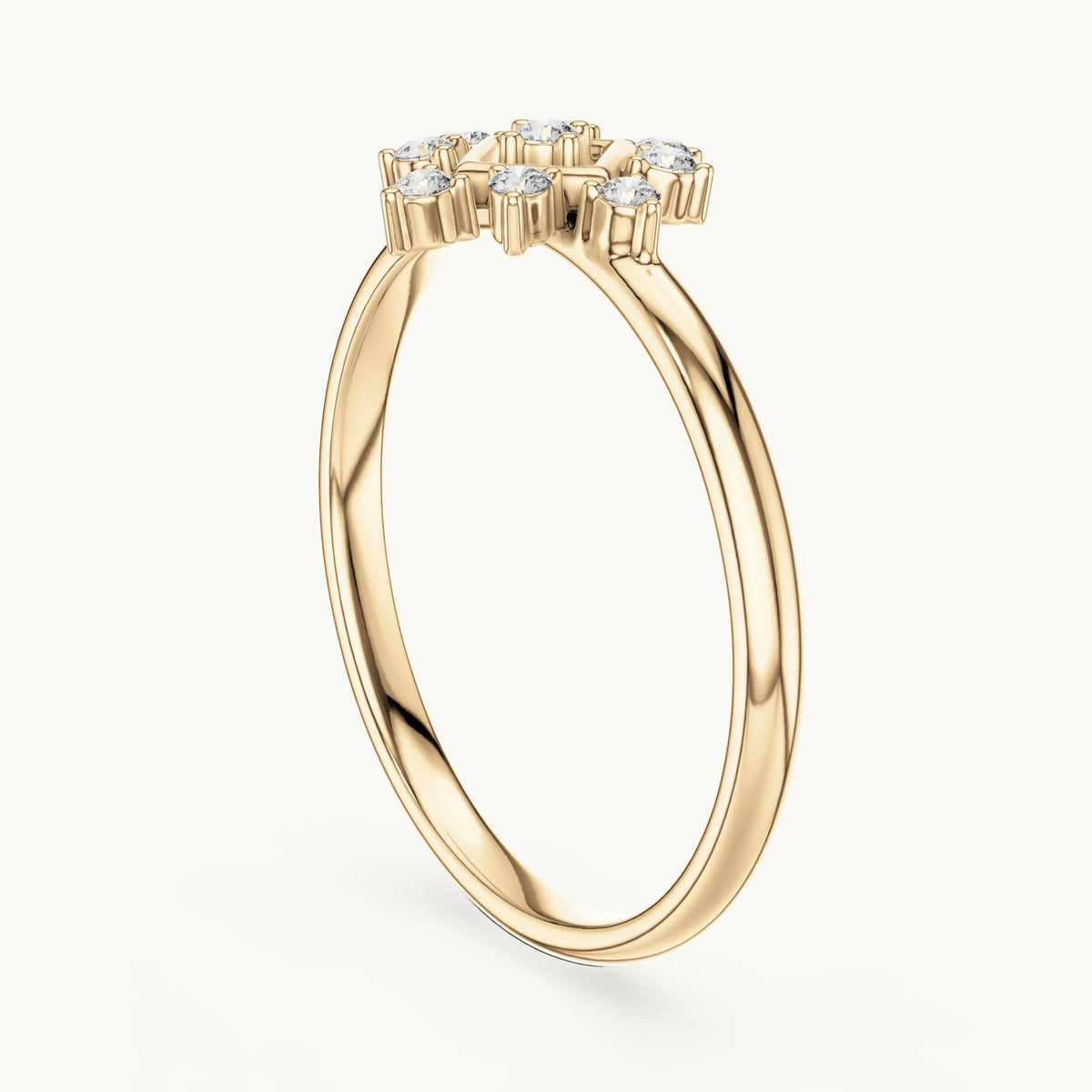 Round lab-grown diamond square frame starburst ring in yellow gold, 0.074 CT TW, view 1