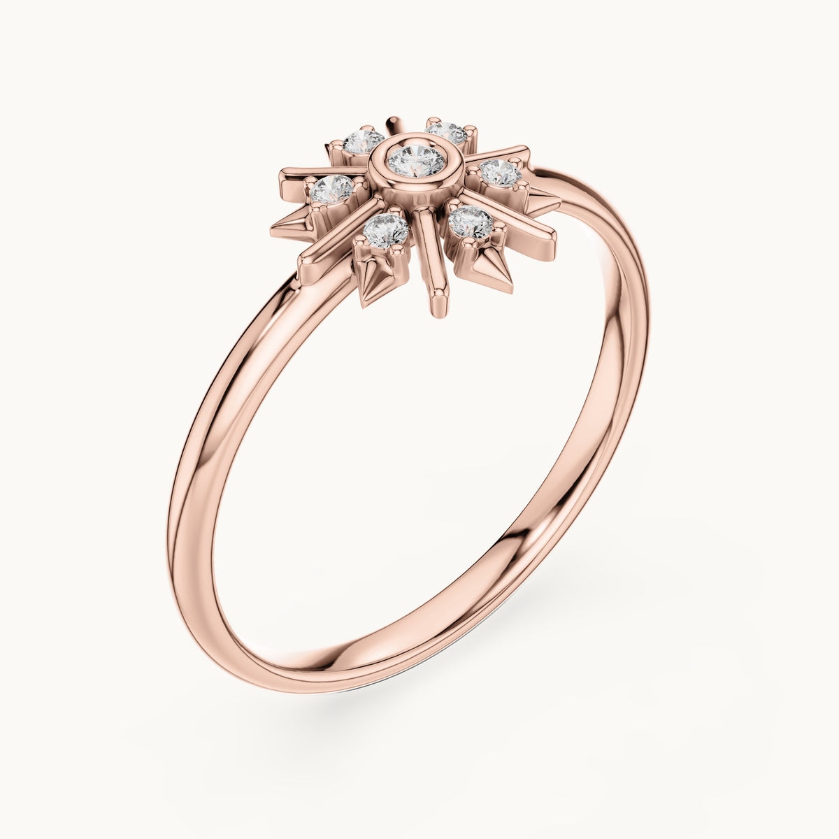 Round lab-grown diamond starburst ring in rose gold, 0.048 CT TW, view 2