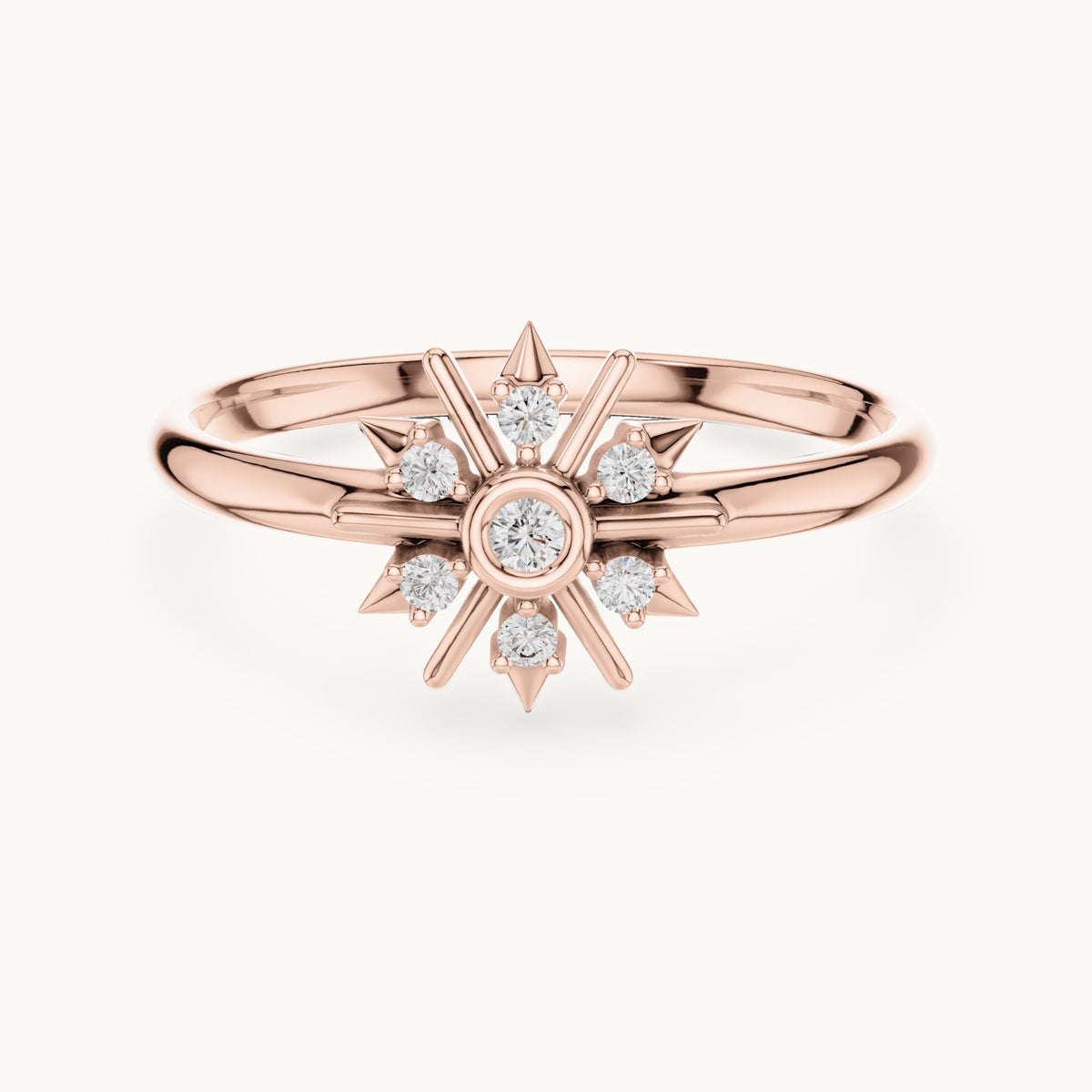 Round lab-grown diamond starburst ring in rose gold, 0.048 CT TW, view 4