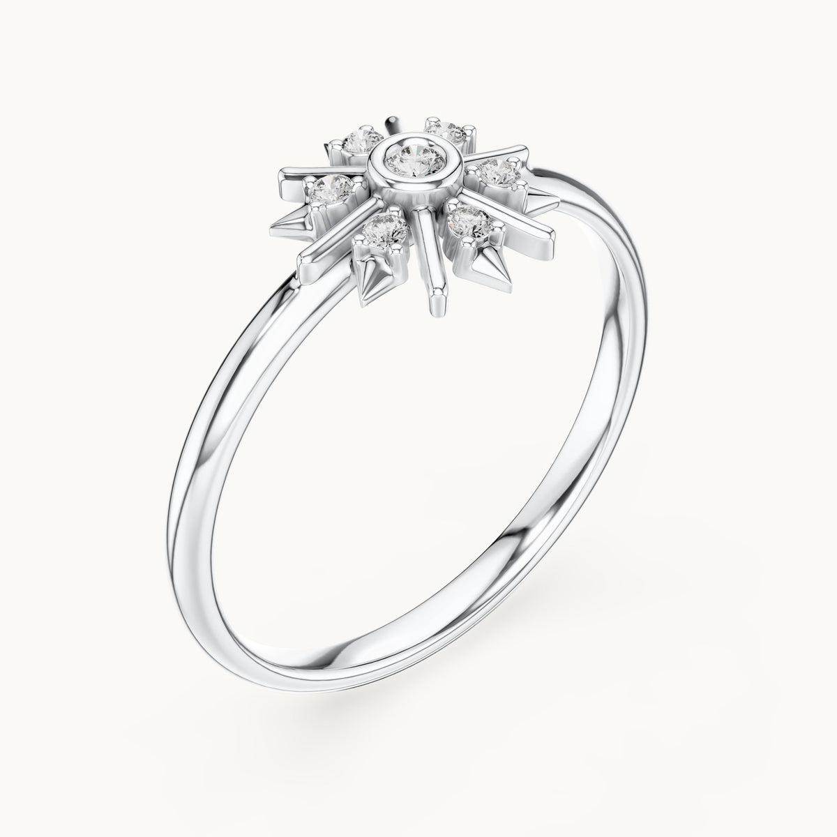Round lab-grown diamond starburst ring in white gold, 0.048 CT TW, view 2