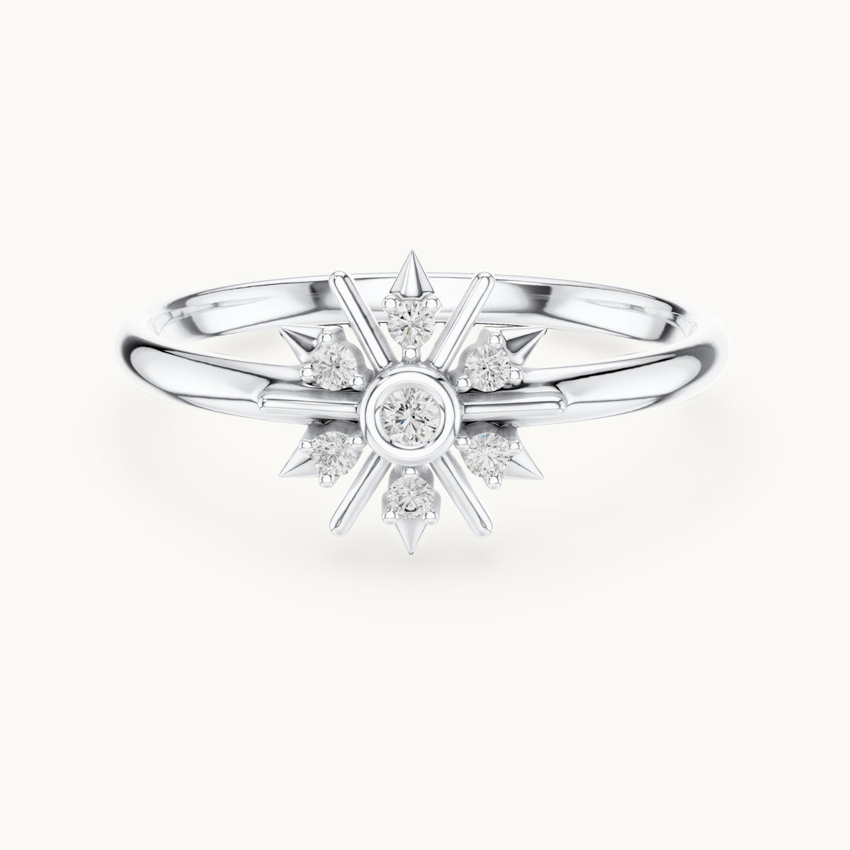 Round lab-grown diamond starburst ring in white gold, 0.048 CT TW, view 4