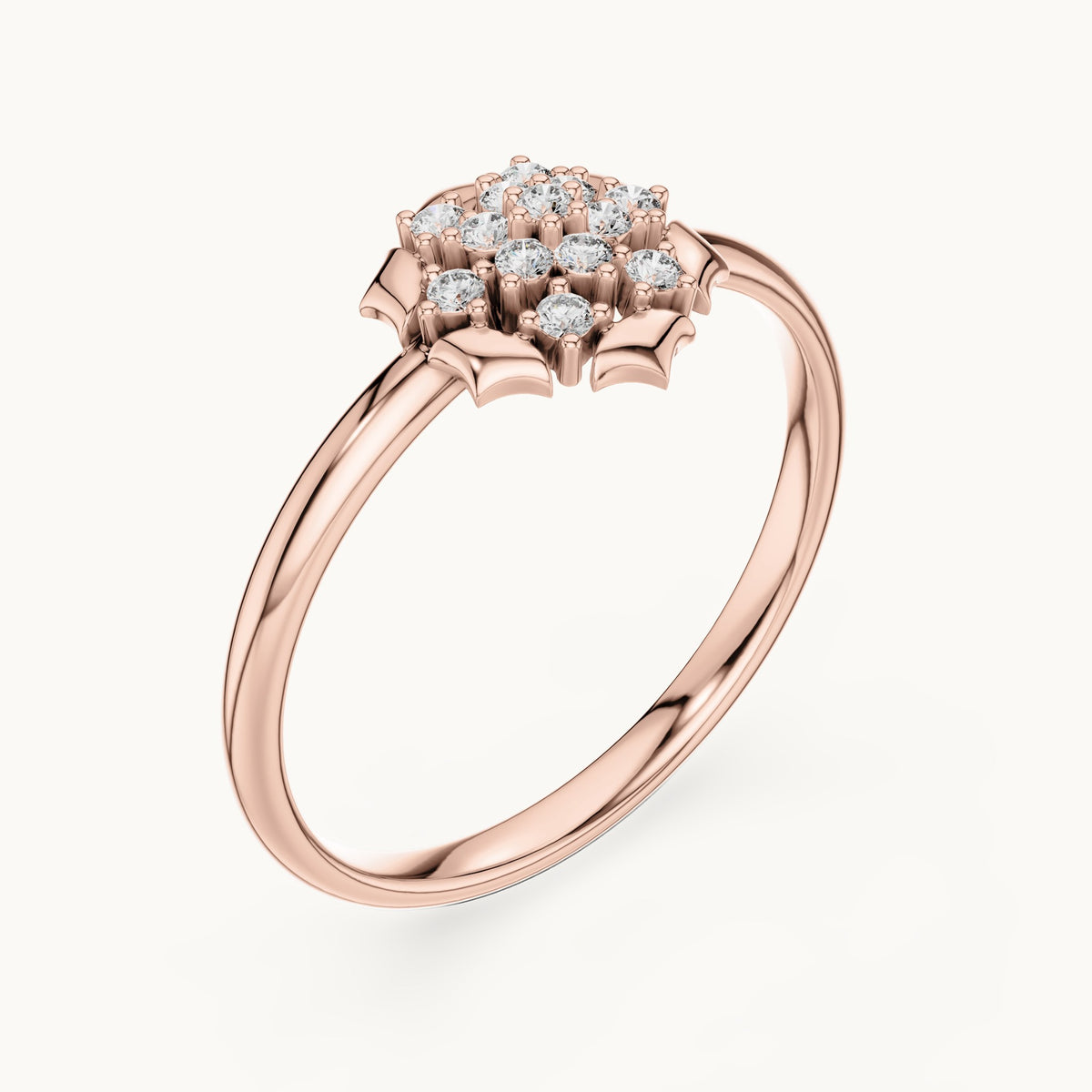 Round lab-grown diamond lotus cluster ring in rose gold, 0.078 CT TW, view 2