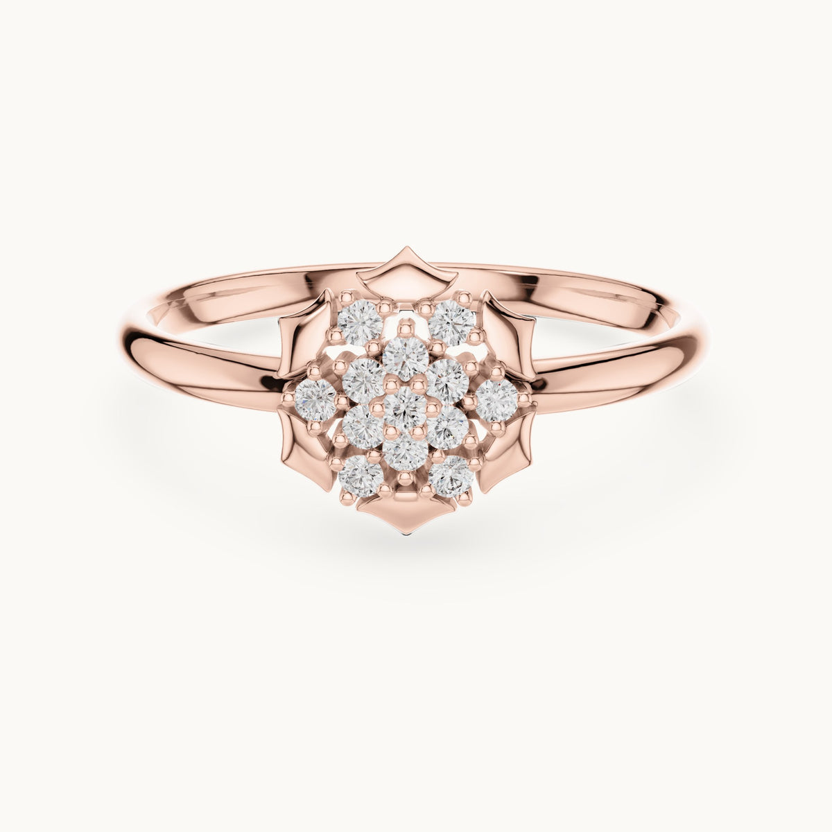 Round lab-grown diamond lotus cluster ring in rose gold, 0.078 CT TW, view 4