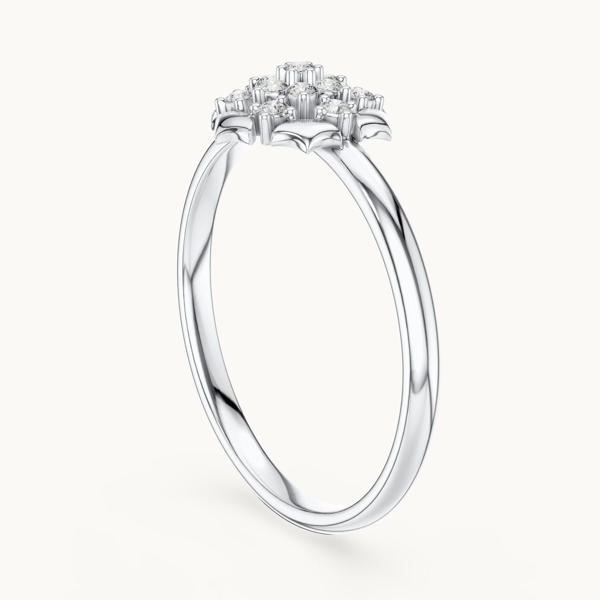 Round lab-grown diamond lotus cluster ring in white gold, 0.078 CT TW, view 1
