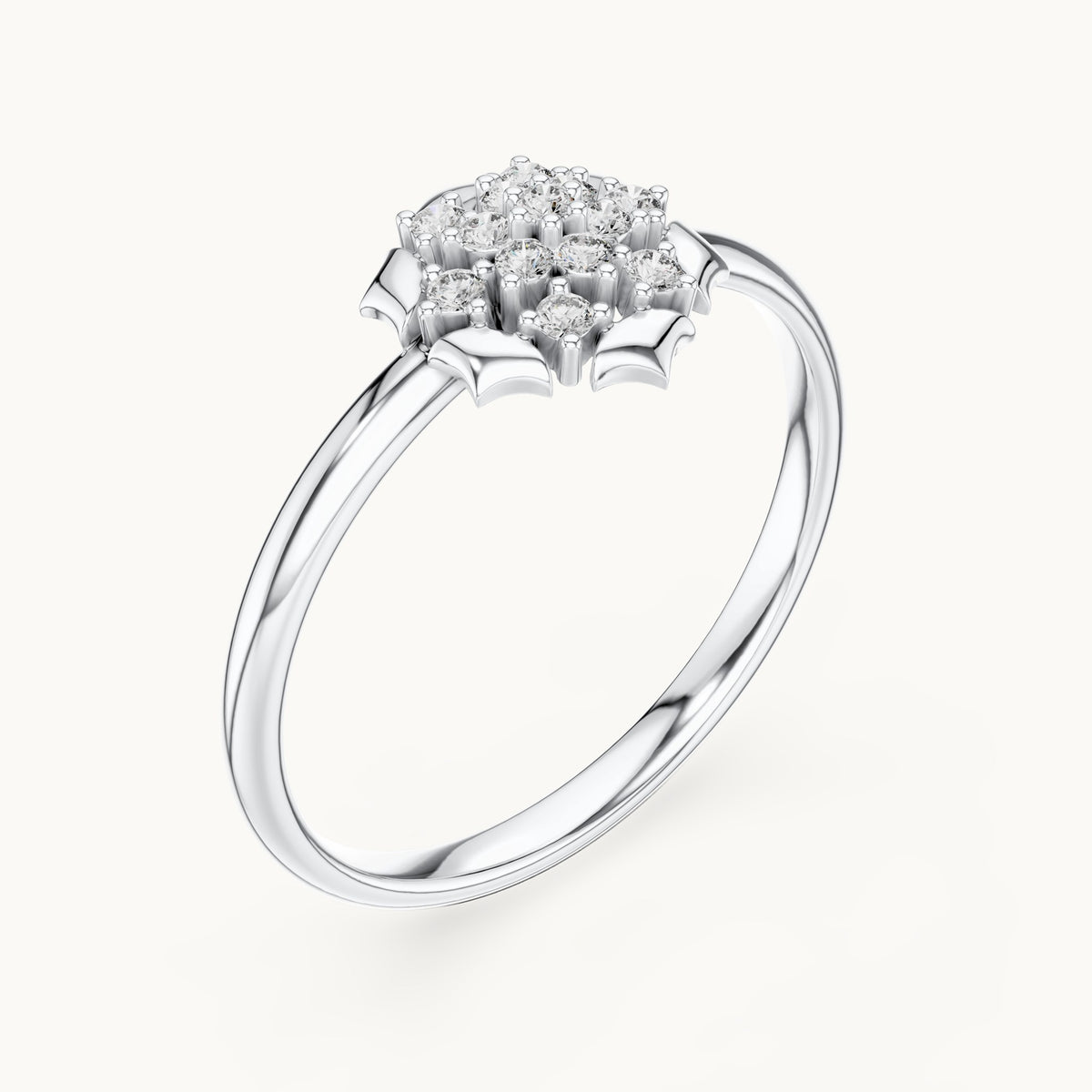 Round lab-grown diamond lotus cluster ring in white gold, 0.078 CT TW, view 2