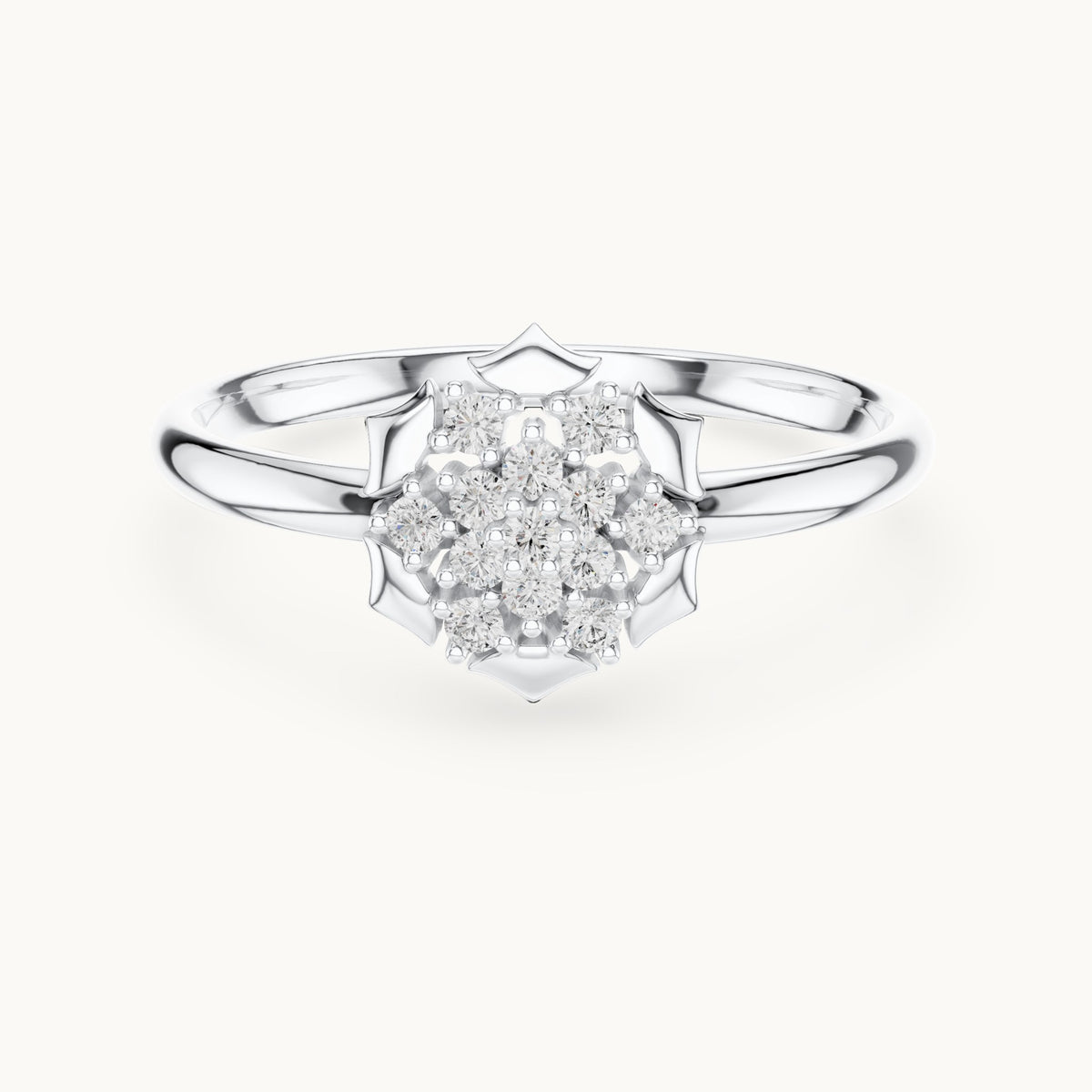 Round lab-grown diamond lotus cluster ring in white gold, 0.078 CT TW, view 4
