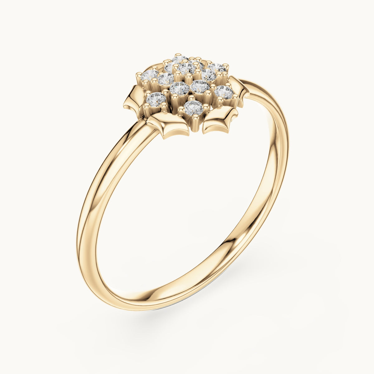 Round lab-grown diamond lotus cluster ring in yellow gold, 0.078 CT TW, view 2
