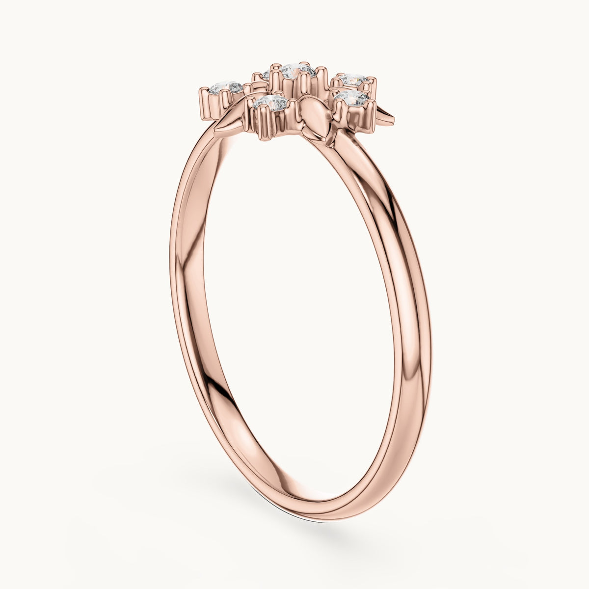 Round lab-grown diamond gold leaf flower cluster ring in rose gold, 0.065 CT TW, view 1
