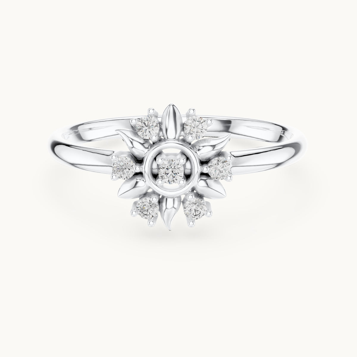 Round lab-grown diamond sun ring in white gold, 0.072 CT TW, view 4