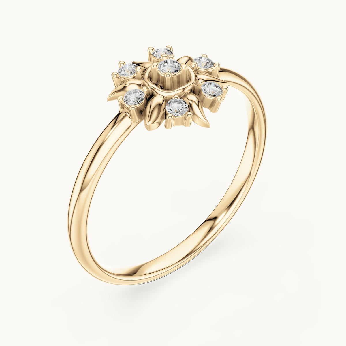 Round lab-grown diamond sun ring in yellow gold, 0.072 CT TW, view 2