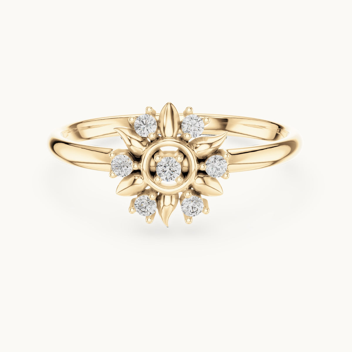 Round lab-grown diamond sun ring in yellow gold, 0.072 CT TW, view 4