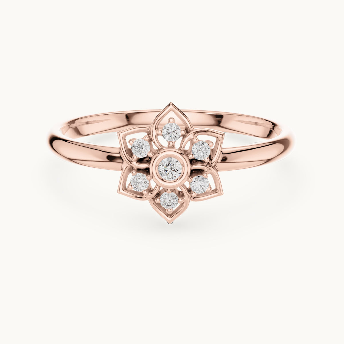 Round lab-grown diamond flower outline cluster ring in rose gold, 0.048 CT TW, view 4
