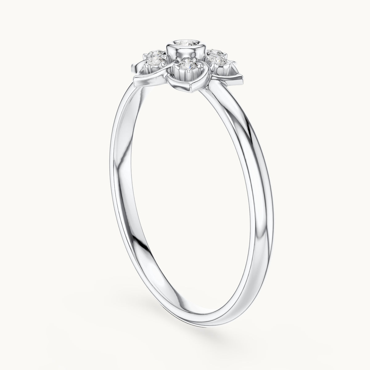 Round lab-grown diamond flower outline cluster ring in white gold, 0.048 CT TW, view 1