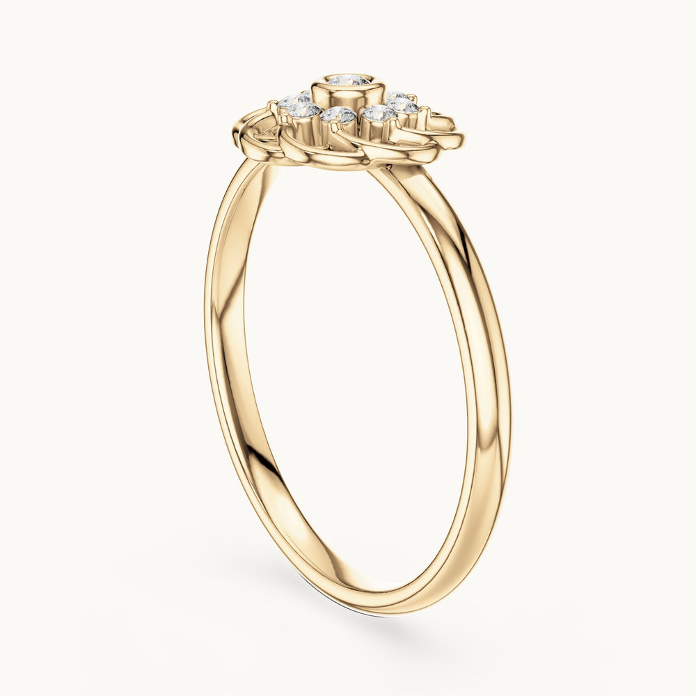Round lab-grown diamond openwork rosette cluster ring in yellow gold, 0.060 CT TW, view 1