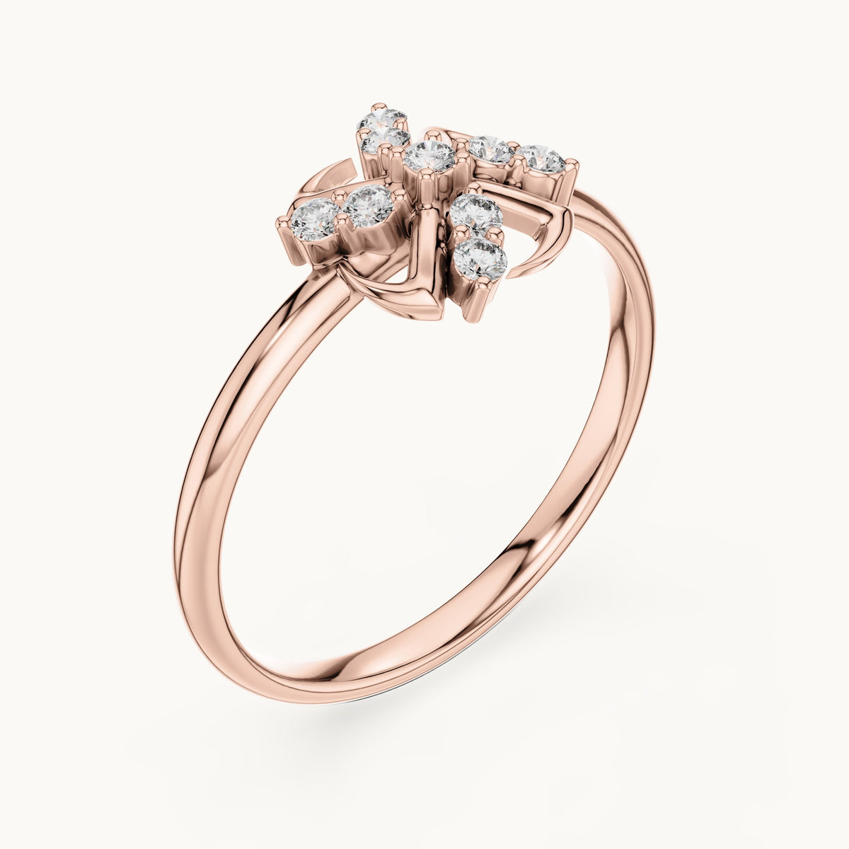 Round lab-grown diamond pinwheel cluster ring in rose gold, 0.09 CT TW, view 2