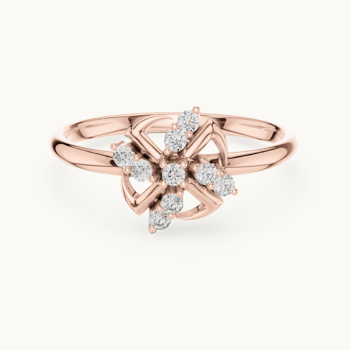 Round lab-grown diamond pinwheel cluster ring in rose gold, 0.09 CT TW, view 4