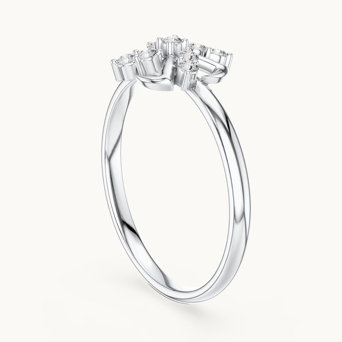 Round lab-grown diamond pinwheel cluster ring in white gold, 0.09 CT TW, view 1