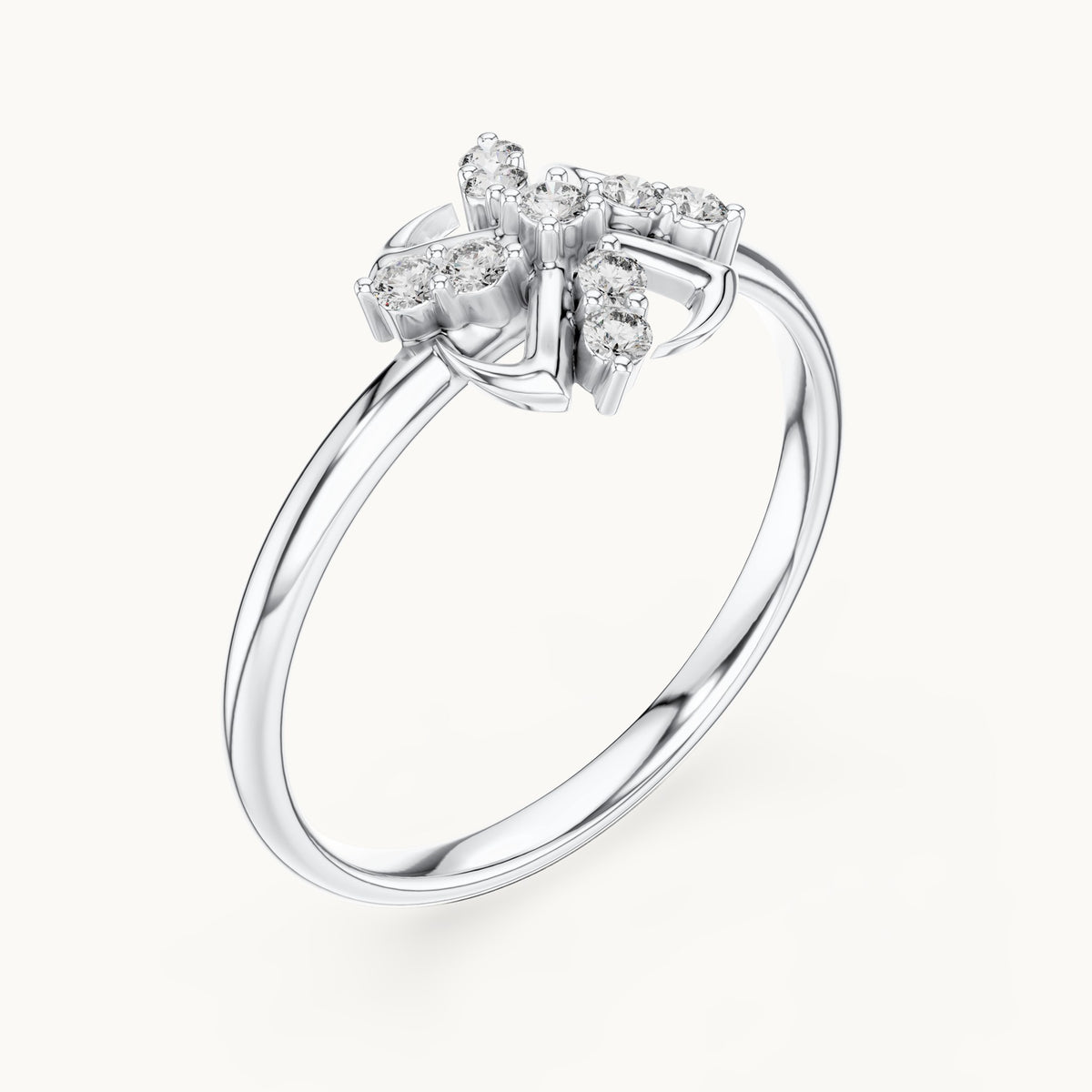 Round lab-grown diamond pinwheel cluster ring in white gold, 0.09 CT TW, view 2