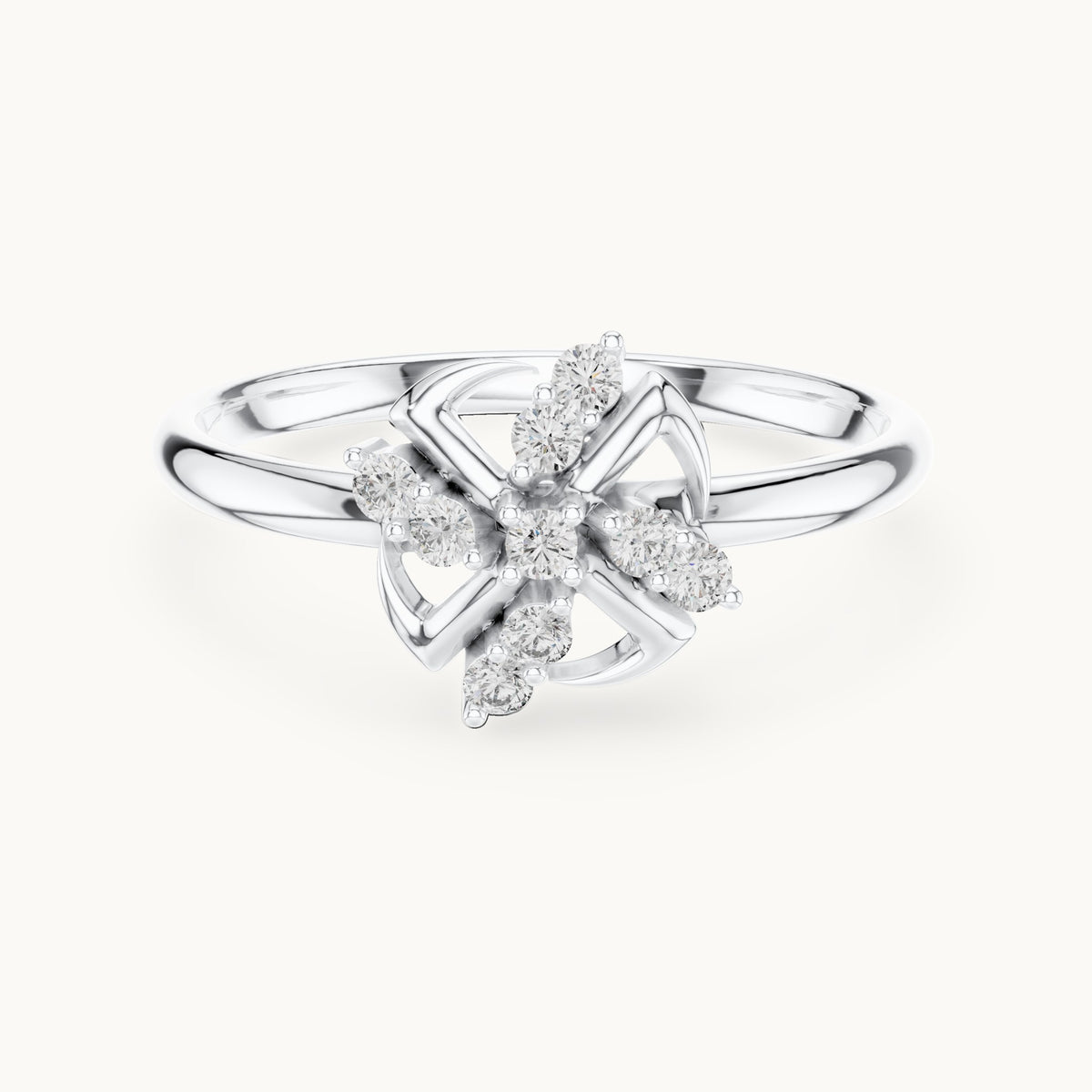 Round lab-grown diamond pinwheel cluster ring in white gold, 0.09 CT TW, view 4